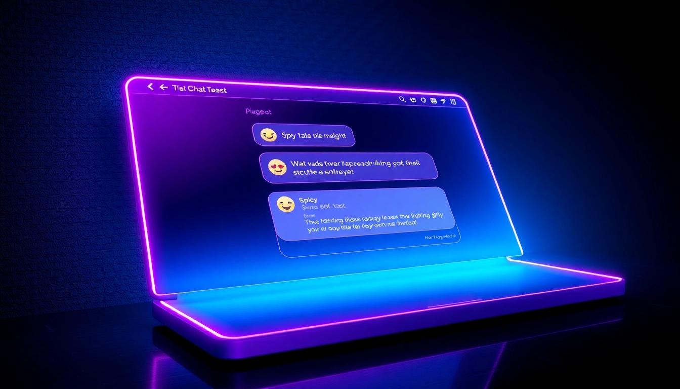 Futuristic AI interface with neon colors and cyberpunk style, representing spicy AI interactions on a digital screen.
