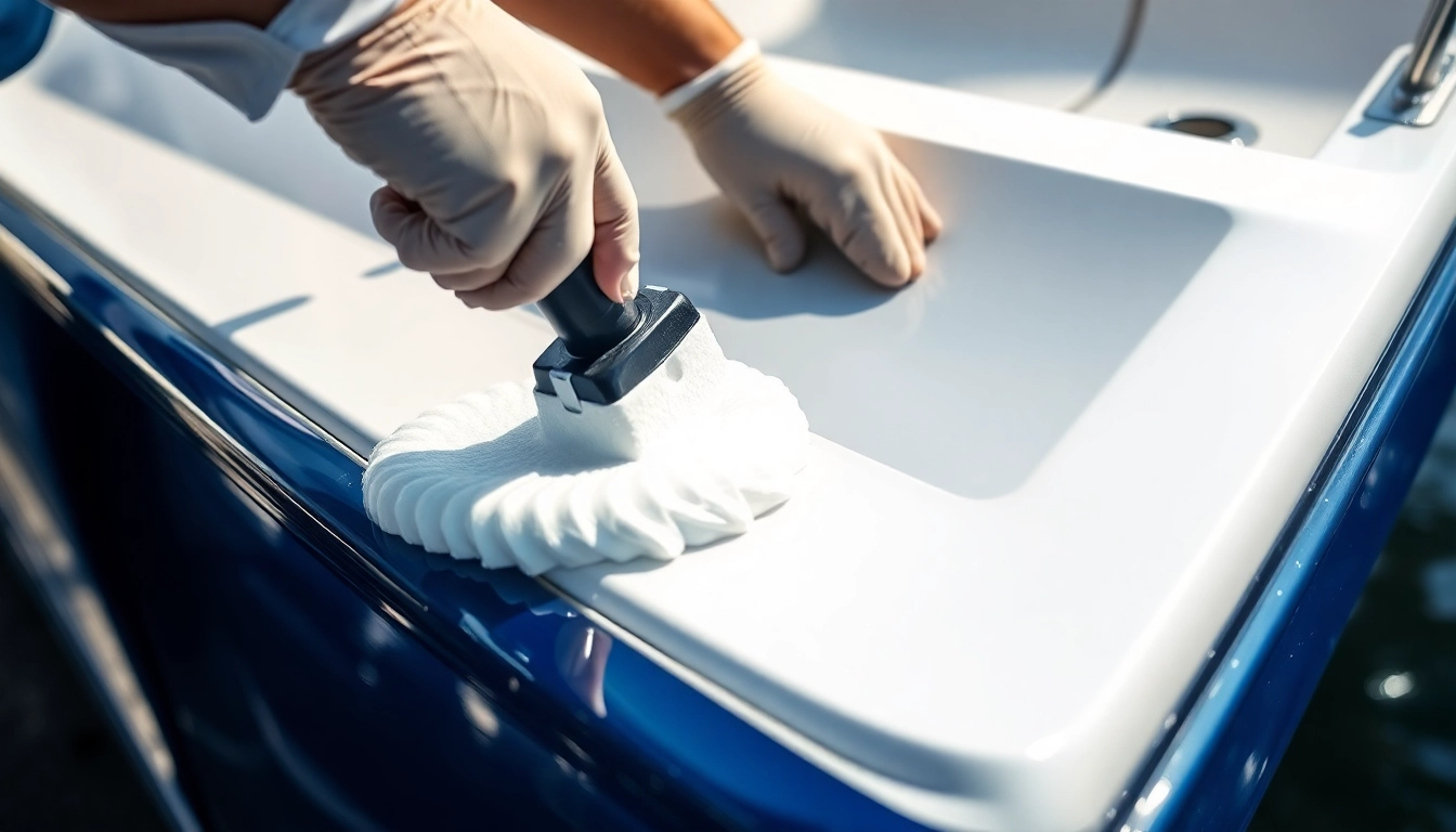 Professional applying Boots Versiegelung to a boat, ensuring long-lasting protection and shine
