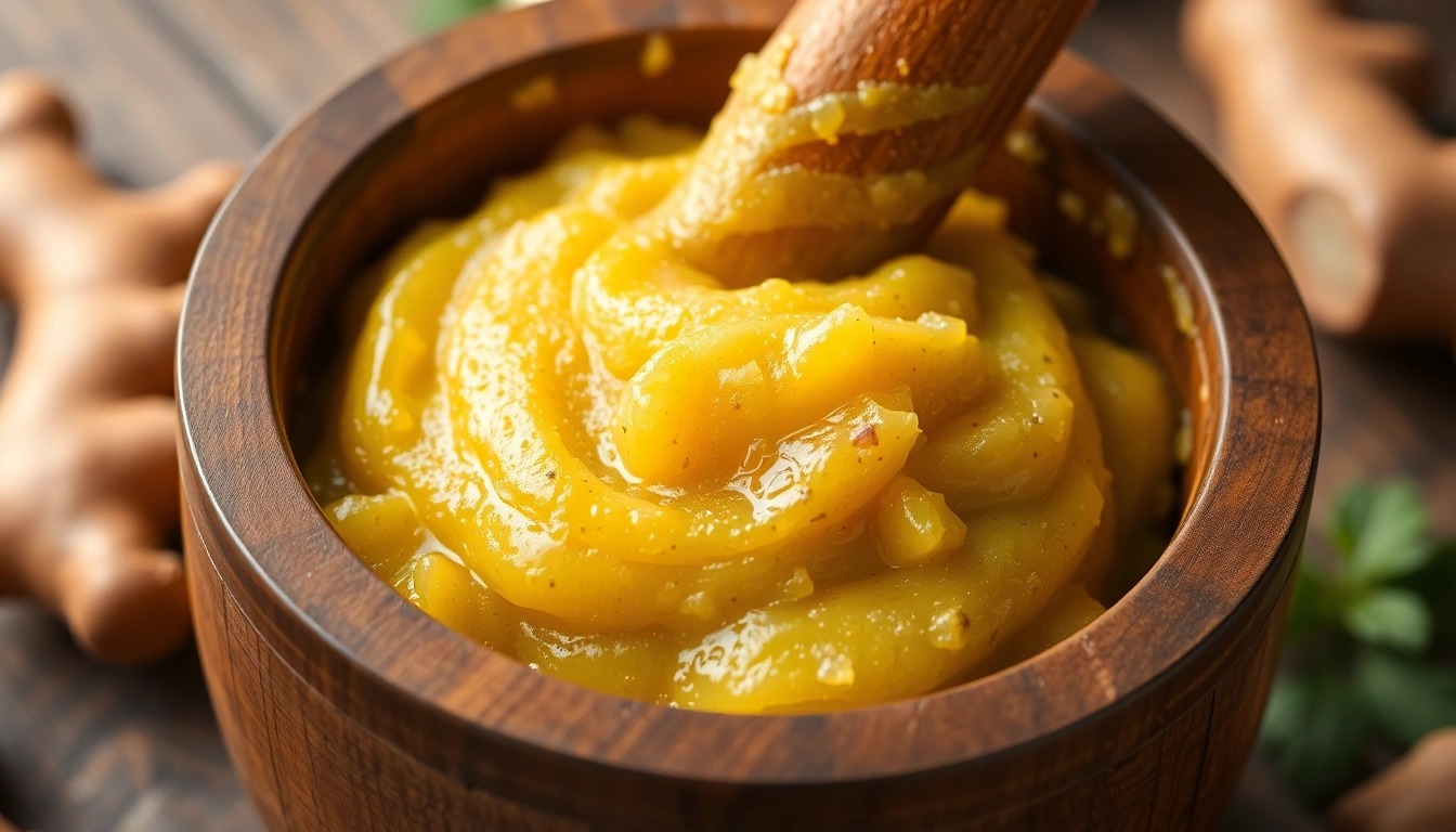 High-quality ginger paste served in a rustic bowl, emphasizing its vibrant color and smooth