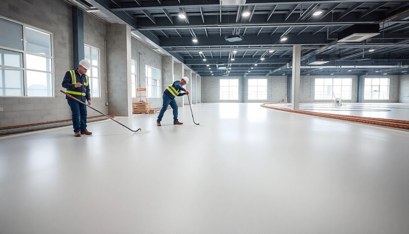 Professional team applying liquid screeding Birmingham for seamless floors and underfloor