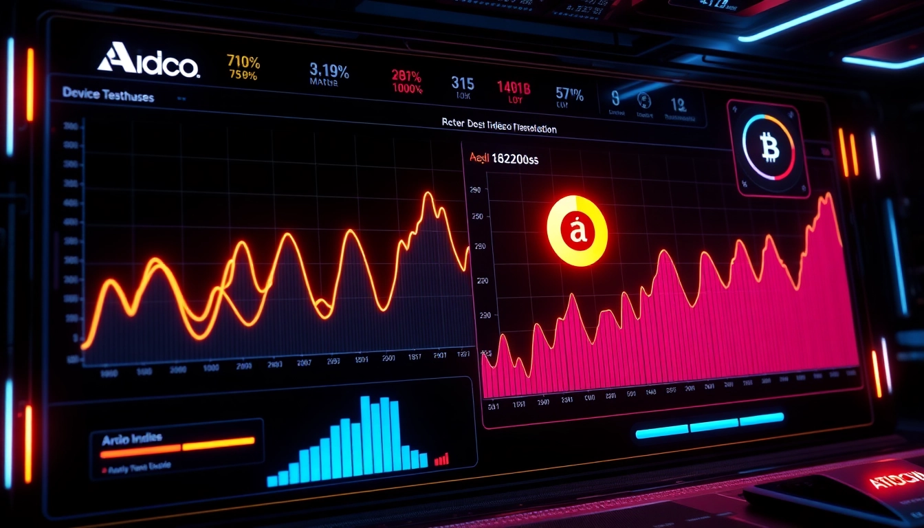 Professional financial analyst reviewing aicoin market data on a high-tech digital screen,